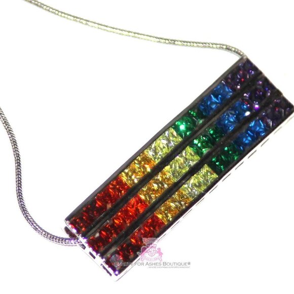7 Colors Gods Promise Rainbow Cubic Zirconia CZ Triple Multi 3 Row Bar Necklace - Picture 8 of 9